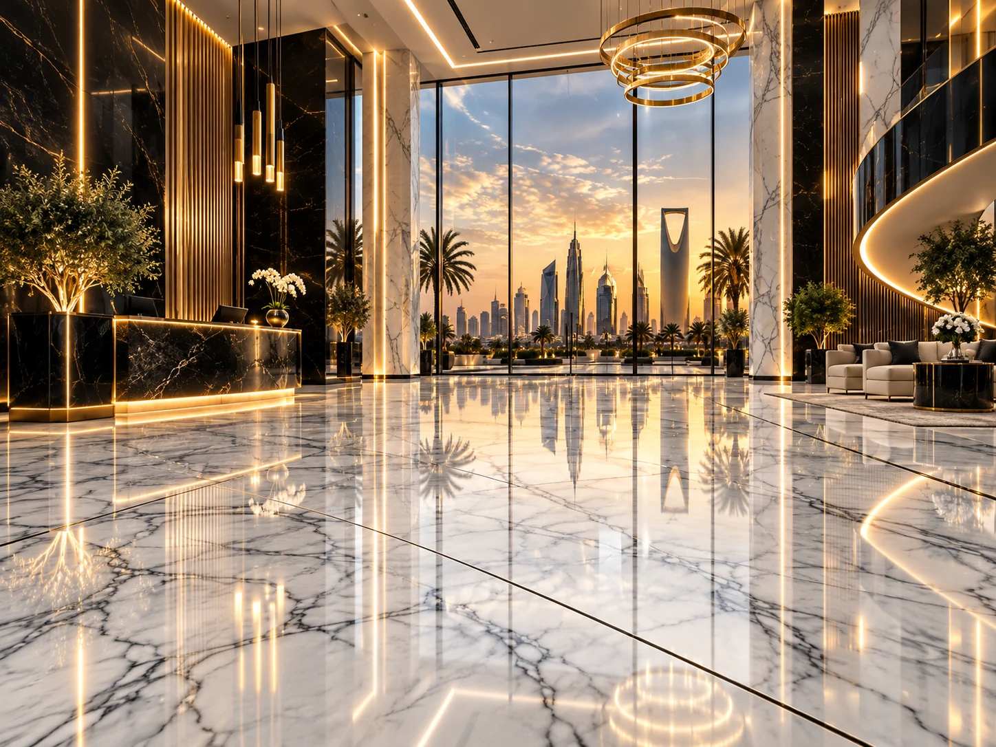 Polished marble floor in a Riyadh property